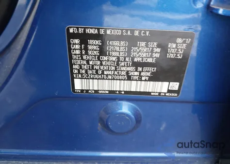 2018 Honda Hr-V Ex-L z USA, uszkodzony, nr VIN 3CZRU6H70JM700805